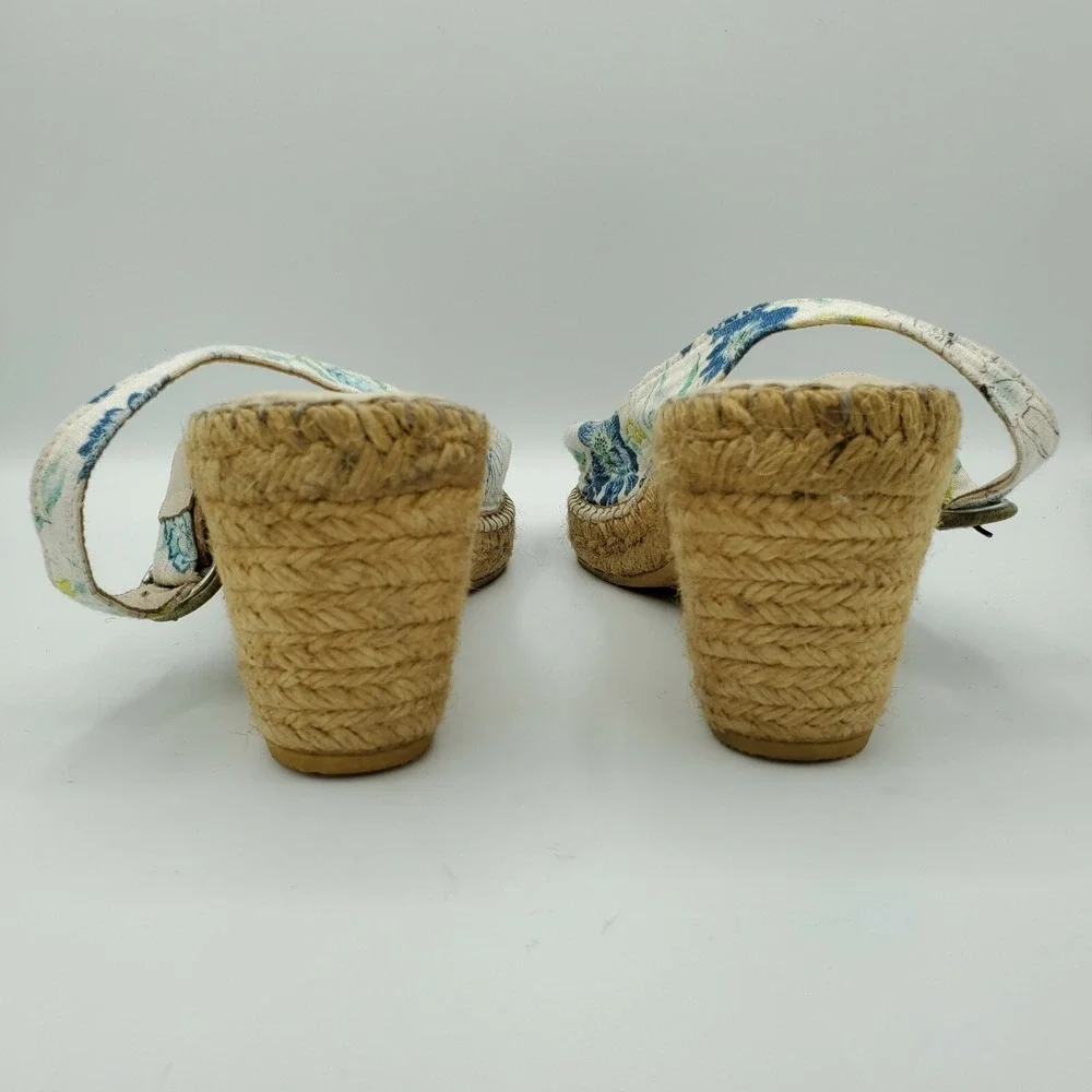 Eric Michael Espadrille‎ Womens 9.5-10 Sandal Linen Block Open Toe Floral EUR 40